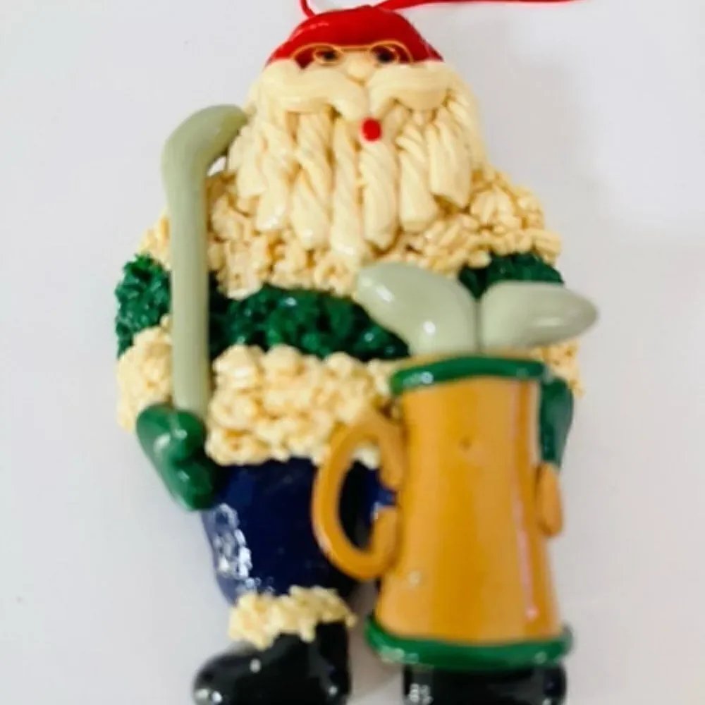 Golfing spaghetti Clay Santa Ornament 4.2